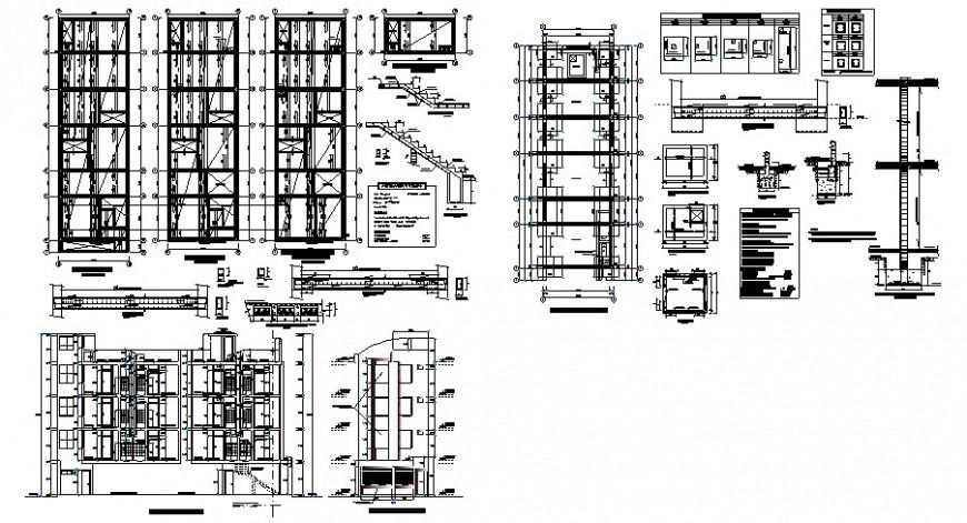 Column and foundation detail with floor plan for hostel in auto cad
