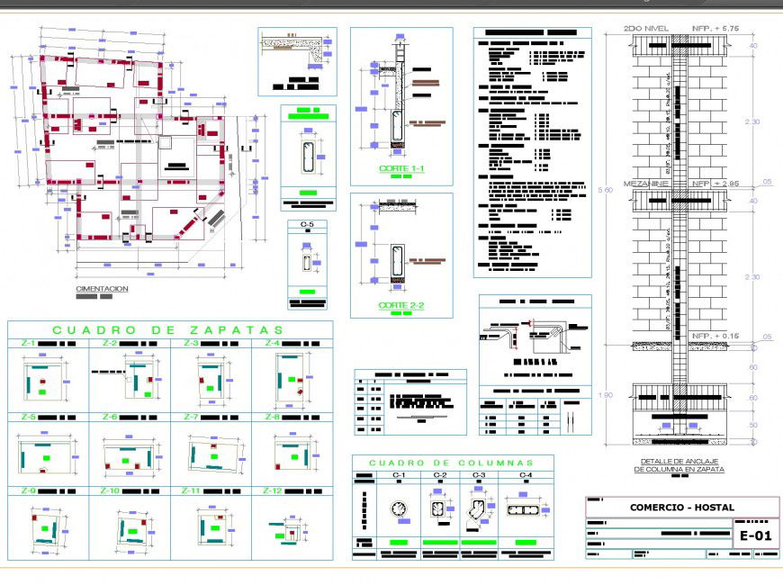 Column and foundation section plan dwg file