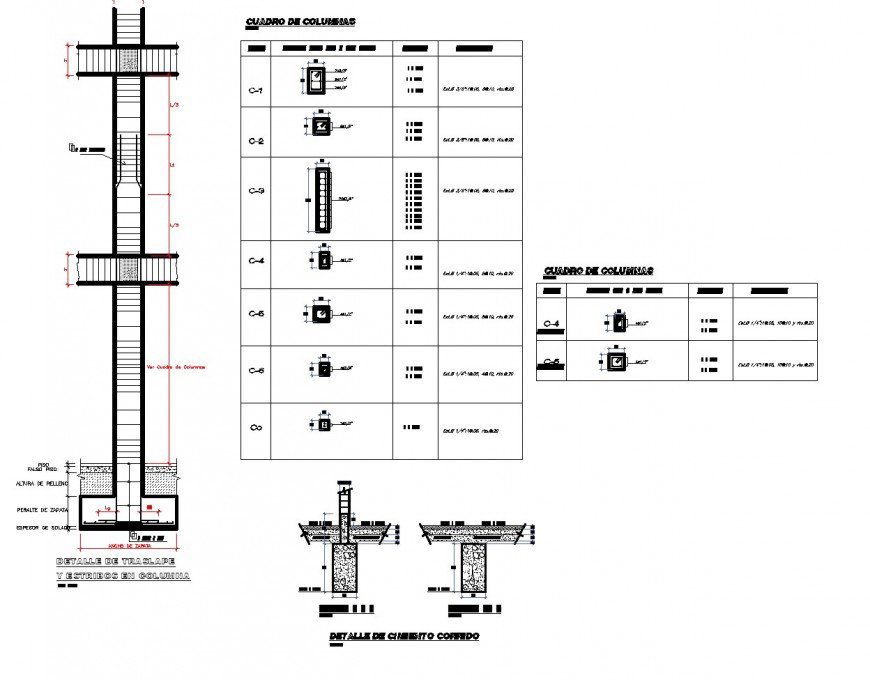 Column and foundation section table autocad file