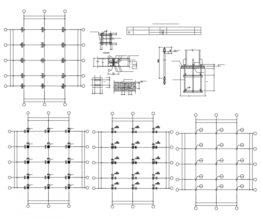 Column and I beam foundation view with construction design dwg file