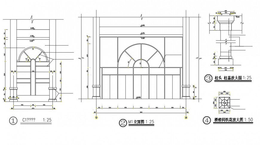 Column and main door elevation autocad file