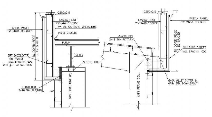 Column and purlin structure details 2d view autocad file