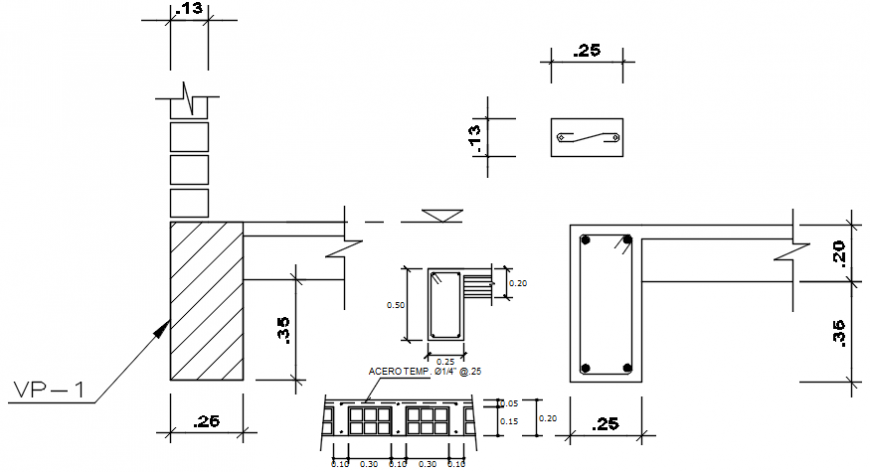 Column and shoe with stair detail of construction in AutoCAD
