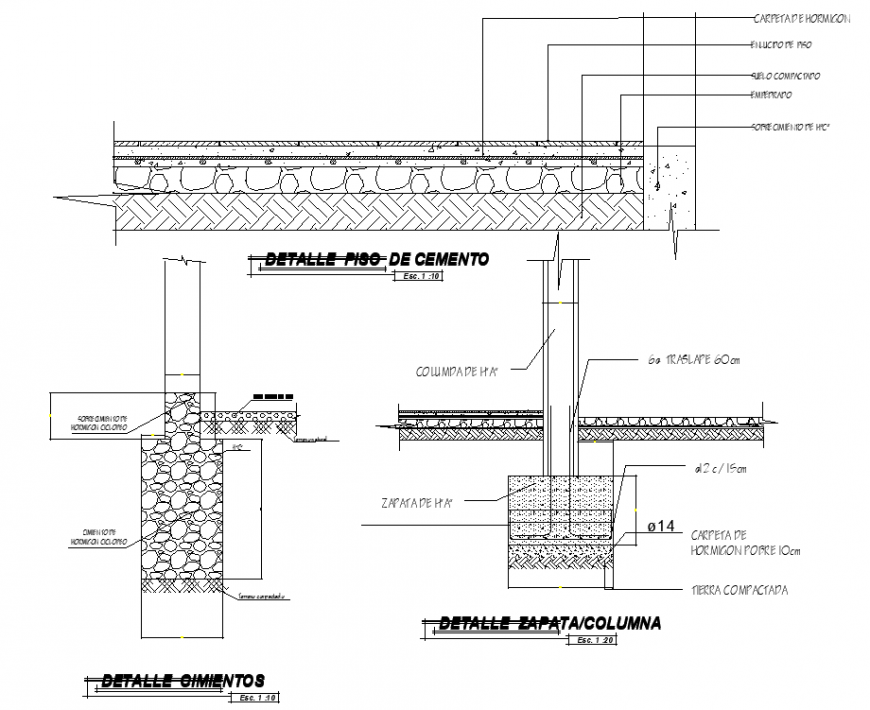 Column and slab detail section drawing in dwg file.