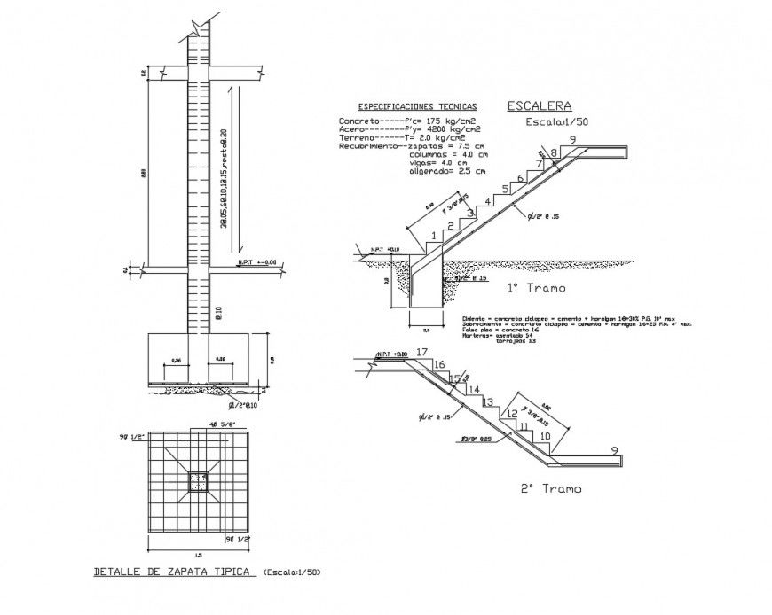 Column and stair construction in view of auto cad software