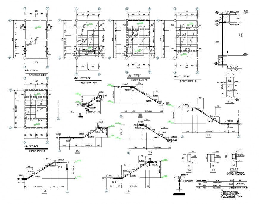 Column and staircase section plan dwg file