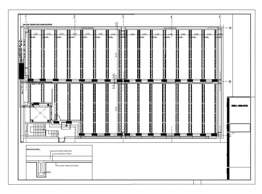 Column and structural detail of a building 2d view layout plan in dwg format
