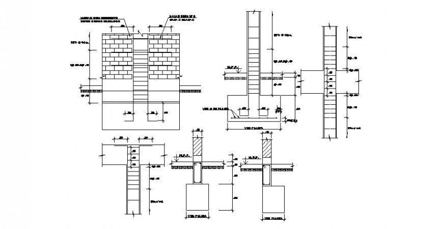 Column and wall detail of construction view in AutoCAD file