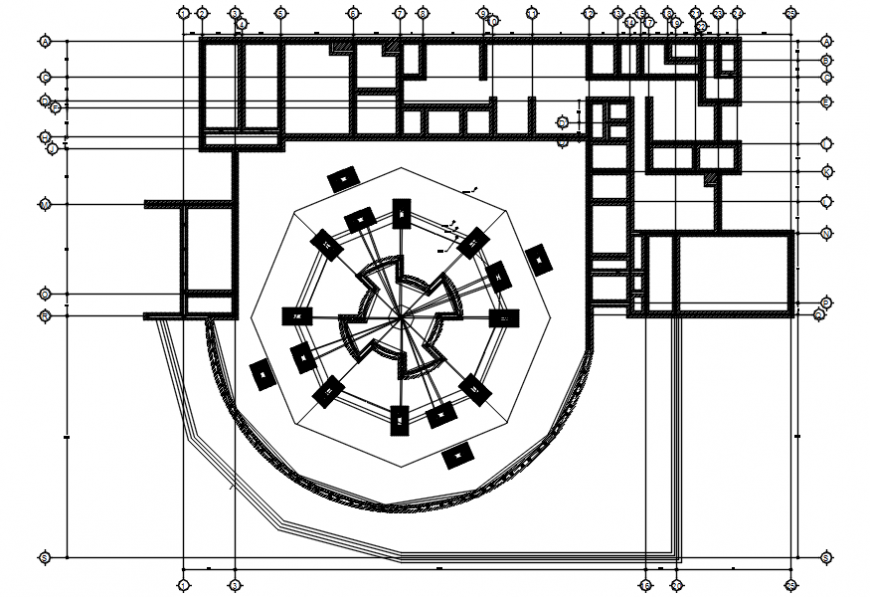 Column and wall detail of construction view of hotel in AutoCAD