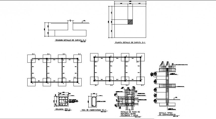 Column and wall foundation detail of laboratory in auto cad file