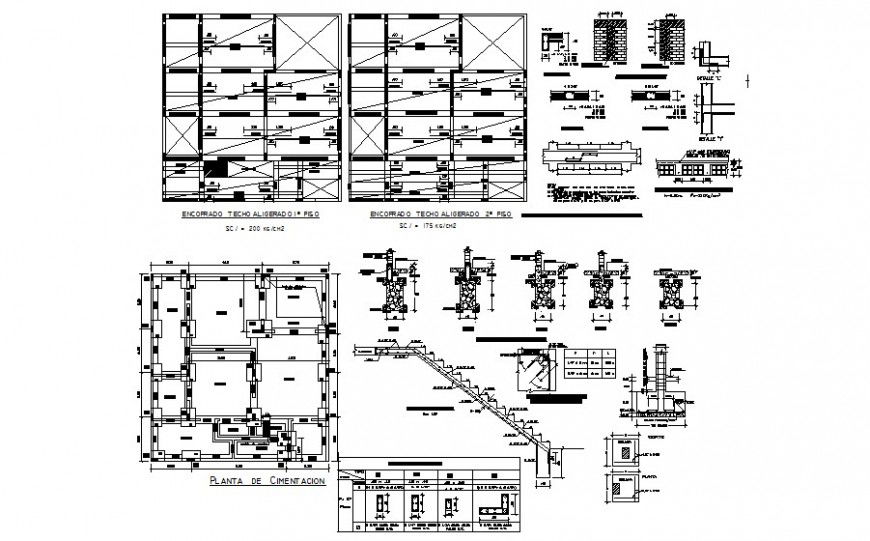 Column beam and staircase structure drawing in autocad