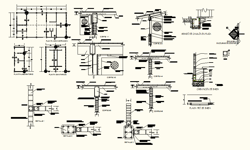Column beam connection plan and elevation structure detail layout file