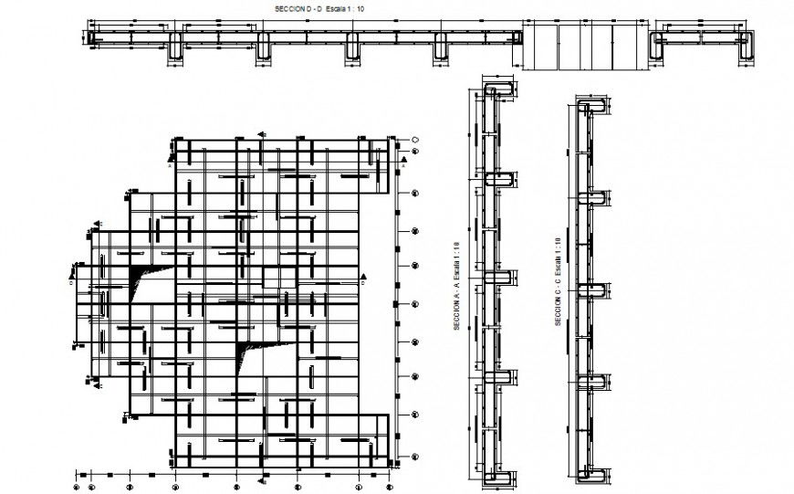 Column beam connections detail 2d view autocad drawing