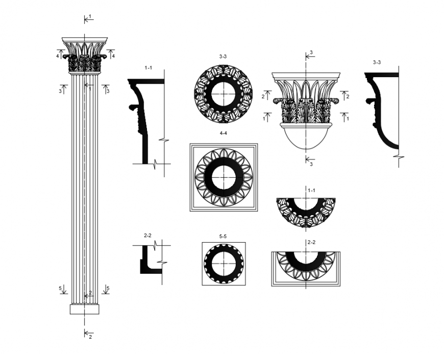 Column composite parts cad block details dwg file