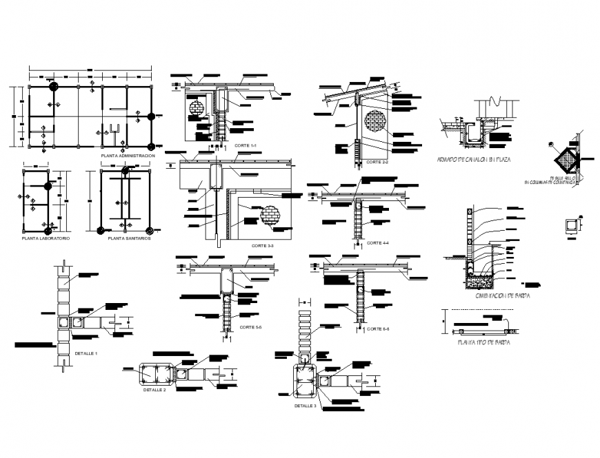 Column construction design with a plan and sectional detail dwg file