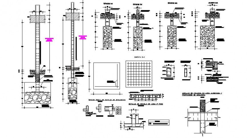 Column construction detail 2d view CAD structural block layout file in dwg format