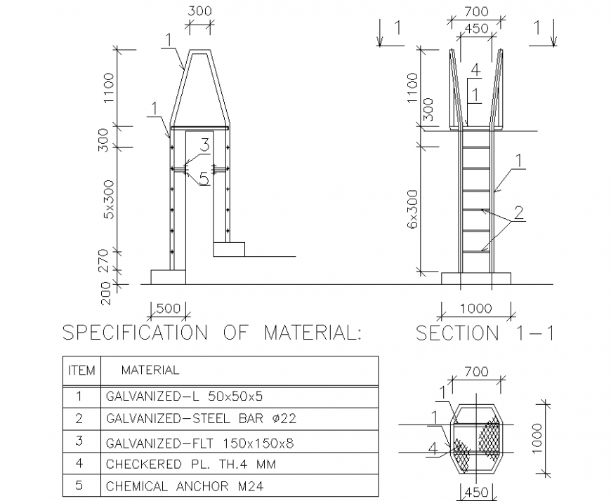 Column construction detail in dwg file.