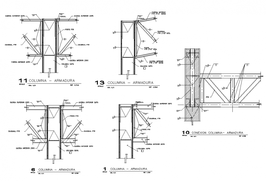 Column construction detail sectional layout dwg file