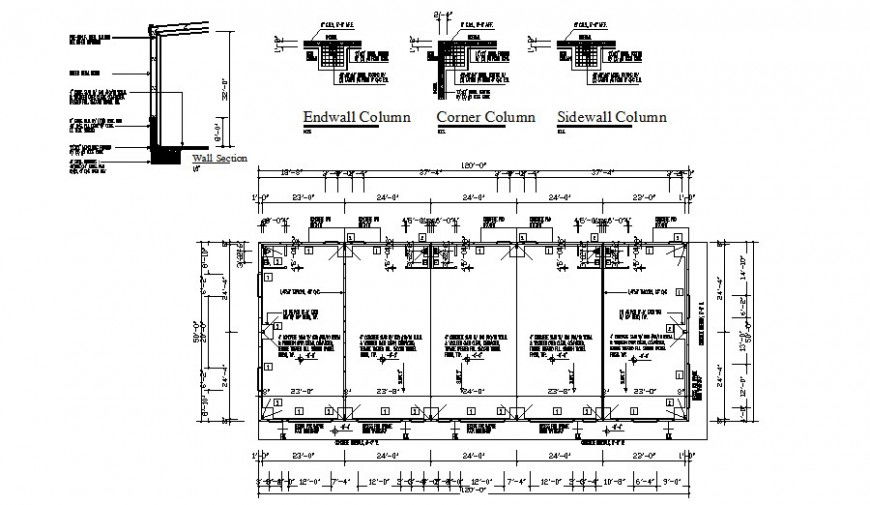 Column construction details in building drawings 2d view autocad file