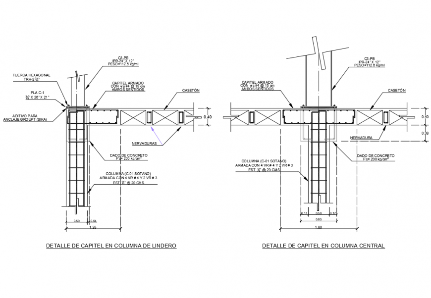 Column construction of house cad drawing details dwg file