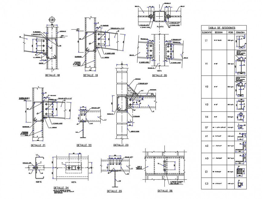 Column construction unit detail 2d view layout file in autocad file