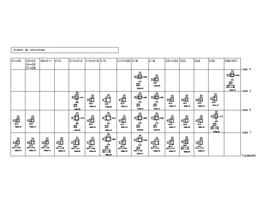 Column constructive structure of house cad drawing details dwg file