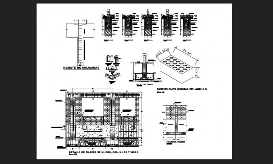 Column detail and wall construction detail dwg in autocad format