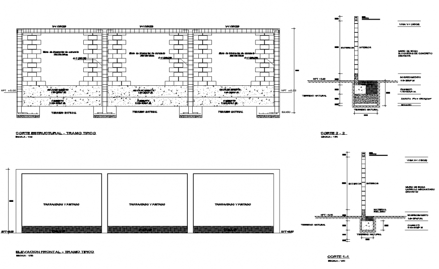 Column detail elevation and sectional plan dwg file