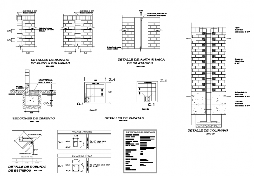 Column detail structure elevation and plan layout file