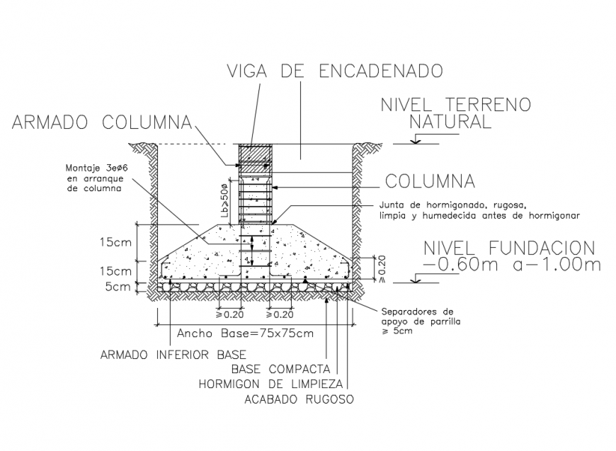 Column details with cover wall and traditional construction foundation dwg file