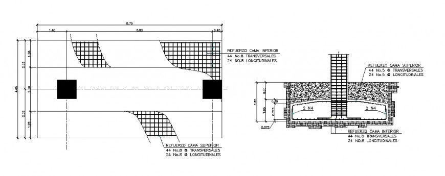 Column footing drawing in dwg AutoCAD file.