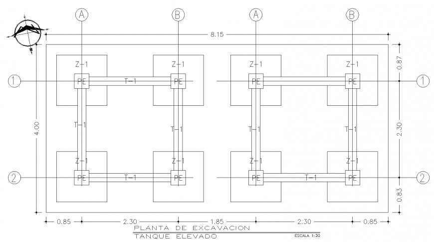 Column foundation detail drawing in dwg file.