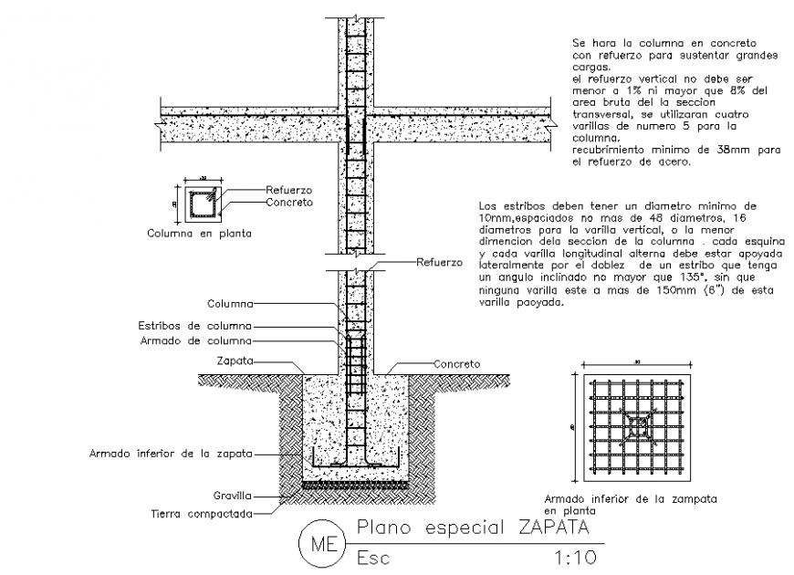 column Foundation drawing with detail in dwg file.