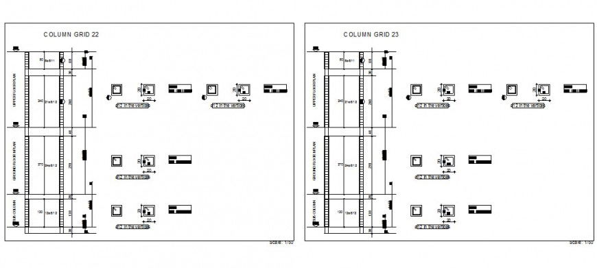 Column grid details of all floors of school cad drawing details dwg file