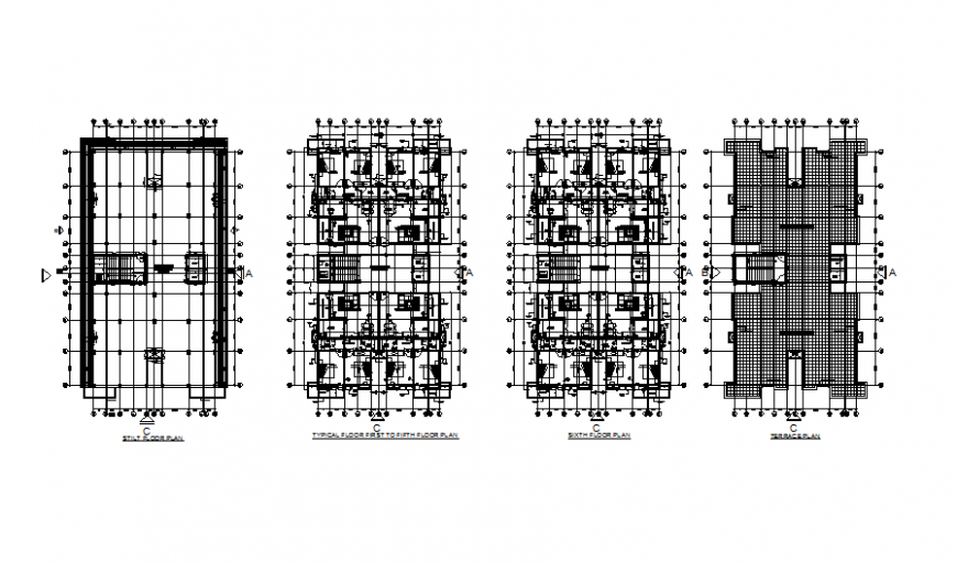 Column ground floor to terrace floor plan detail dwg file