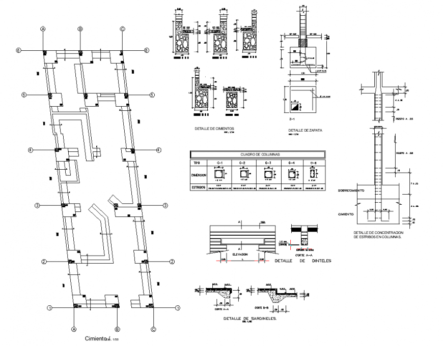 Column installation detail 2d view CAD construction block autocad file