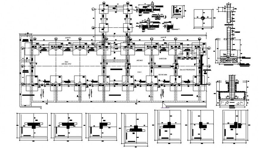 Column installation plan 2d view CAD RCC structural blocks dwg file
