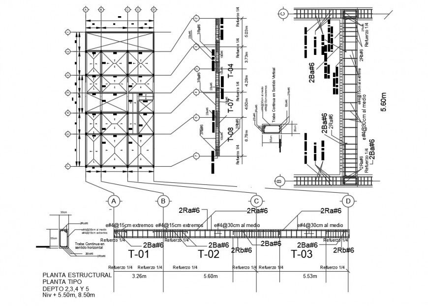 Column installation plan and beam structure detail 2d view CAD construction block autocad file