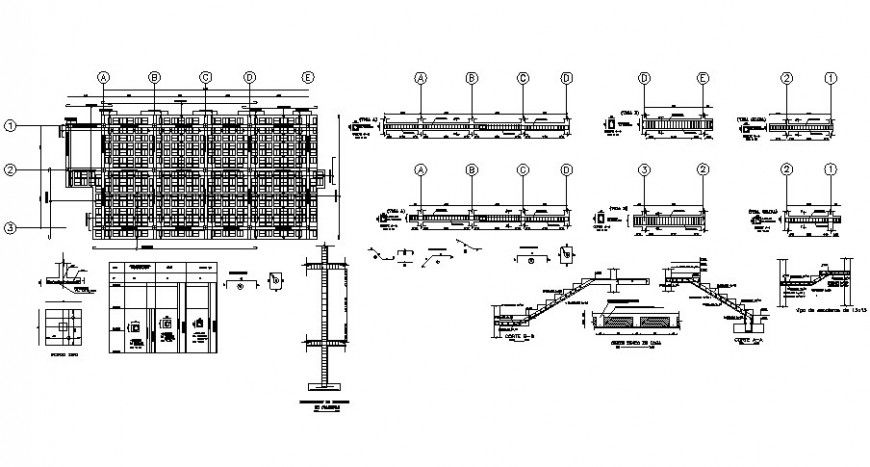 Column installation plan and staircase structure drawing in autocad