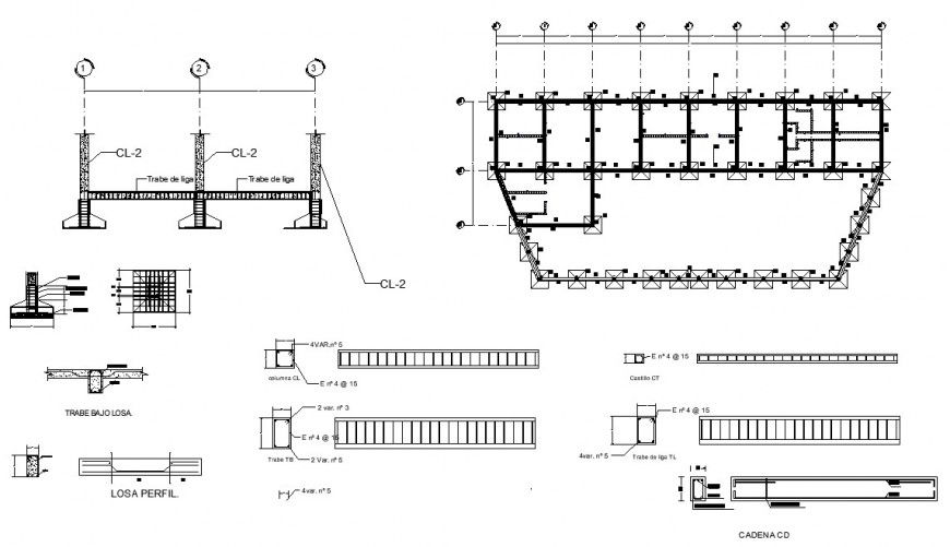 Column installation plan with footing detail 2d view CAD construction block dwg file