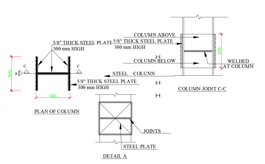 Column joint Block section detail in DWG file