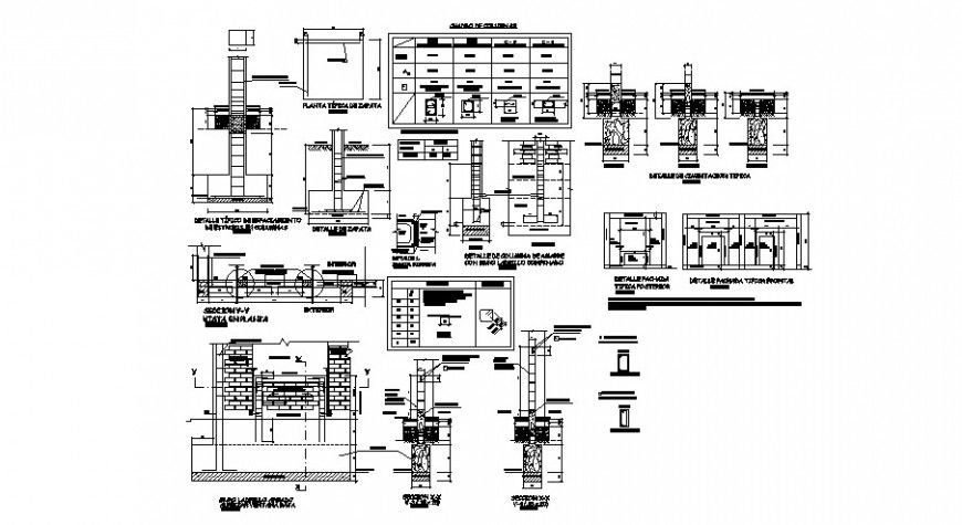 Column plan, elevation and detail of its foundation in auto cad file