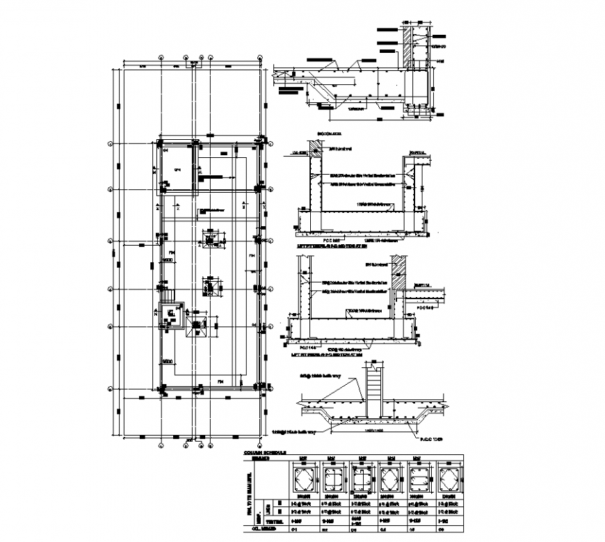 Column plan and elevation with its mounting design dwg file