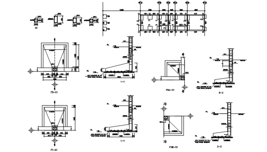 Column plan and elevation with its mounting in AutoCAD file