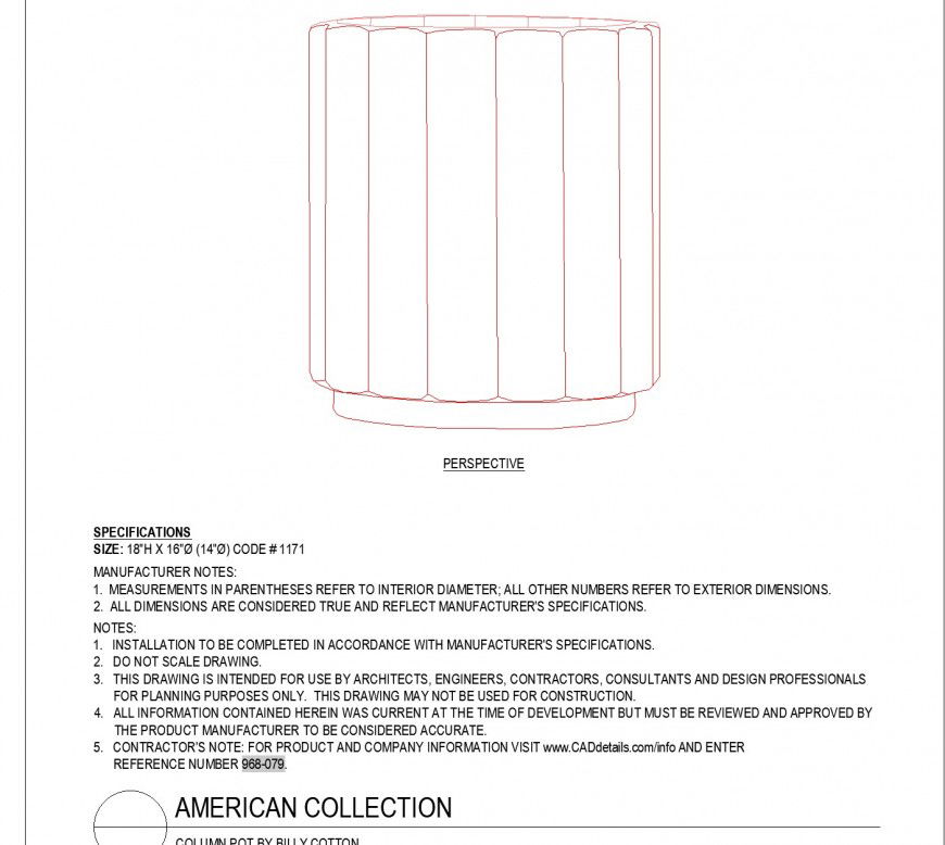 Column pot by billy cotton plan autocad file