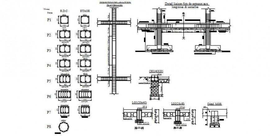 Column schedule and beam structure drawing details of hospital dwg file