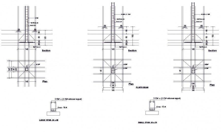Column section, construction and large span cad drawing details dwg file