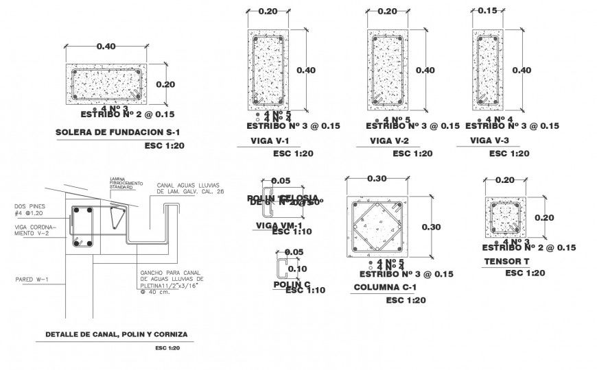 Column section, plan and construction cad drawing details dwg file