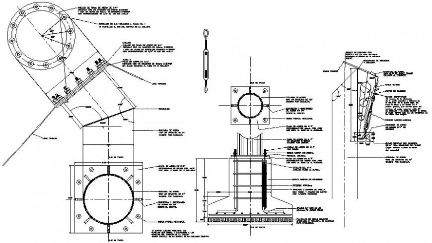 Column section, plan and constructive structure drawing details dwg file