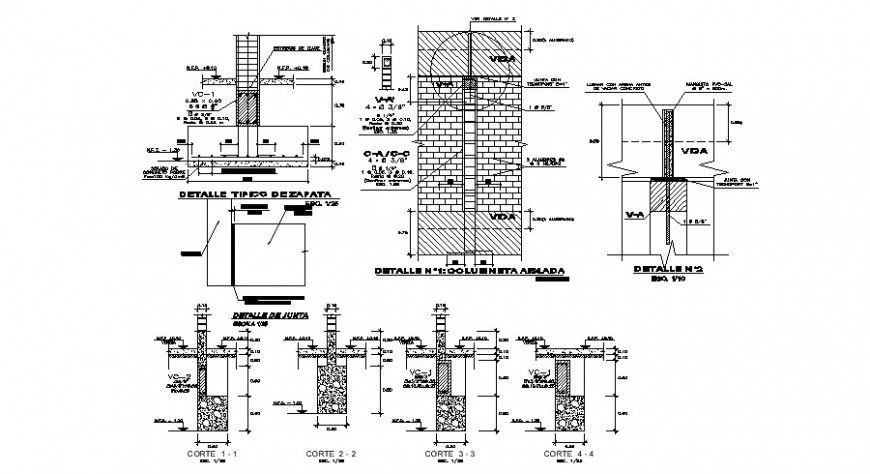 Column section and constructive structure cad drawing details dwg file